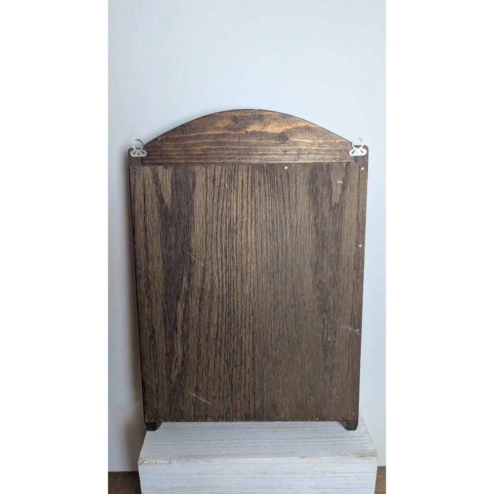 Rustic Dark Brown Wood Wall Mount Magazine Rack Arched Top Display 3 Spindle 15